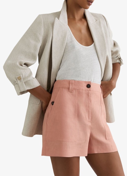 Reiss ASHBY Linen Shorts - detail 3 zalmroze