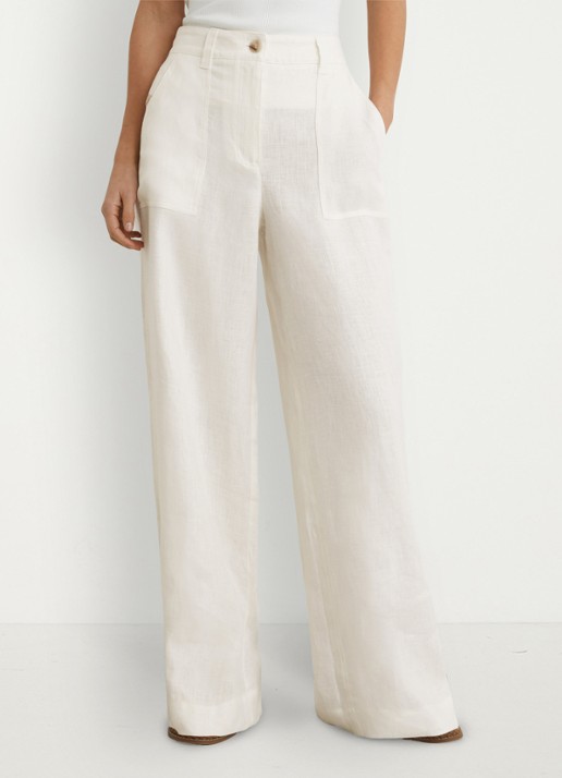 Reiss Ashby mid waist wide fit broek van linnen met steekzakken - detail 5 wit