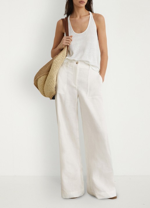 Reiss Ashby mid waist wide fit broek van linnen met steekzakken - voorkant 3 wit