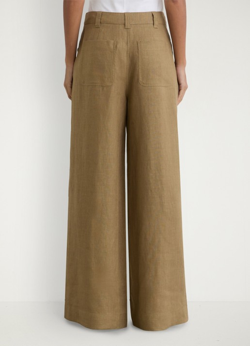 Reiss Ashby mid waist wide fit broek van linnen met steekzakken - achterkant khaki