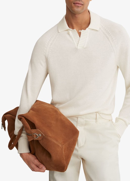 Reiss Ashdown Cotton Open-Collar Polo Jumper - detail 3 wit