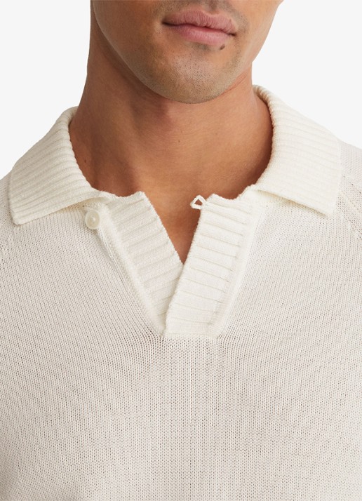 Reiss Ashdown Cotton Open-Collar Polo Jumper - detail 4 wit