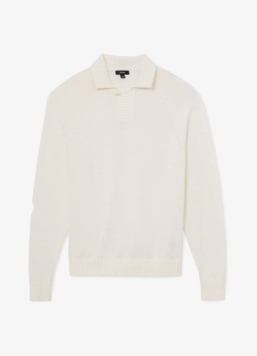 Reiss Ashdown Cotton Open-Collar Polo Jumper - voorkant wit