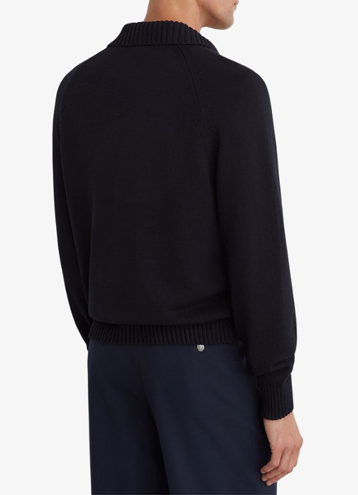 Reiss Ashdown Cotton Open-Collar Polo Jumper  - achterkant 5 zwart