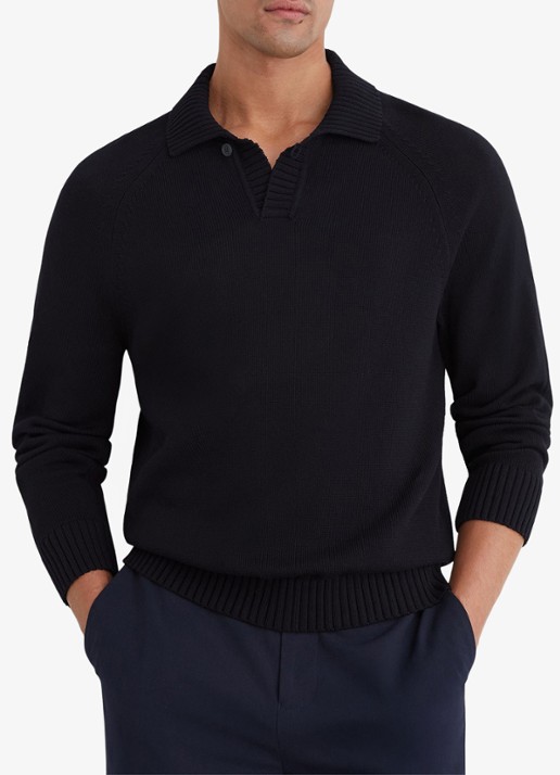 Reiss Ashdown Cotton Open-Collar Polo Jumper