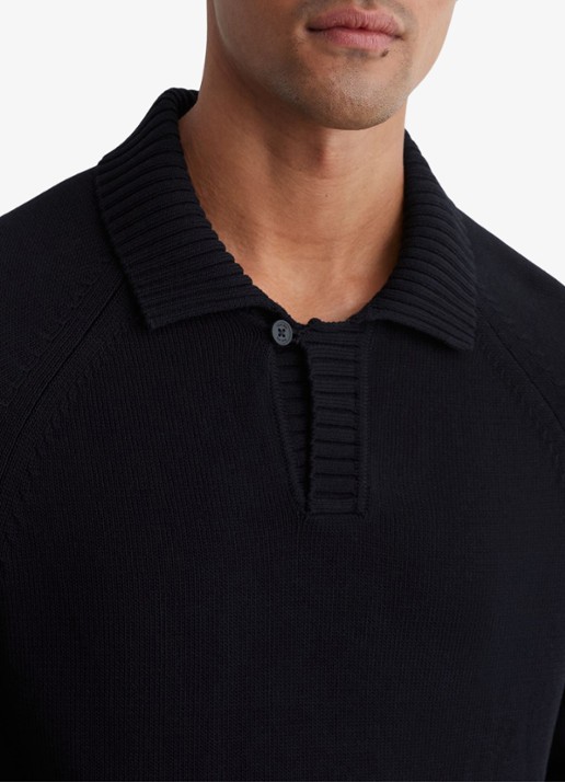 Reiss Ashdown Cotton Open-Collar Polo Jumper  - detail 2 zwart