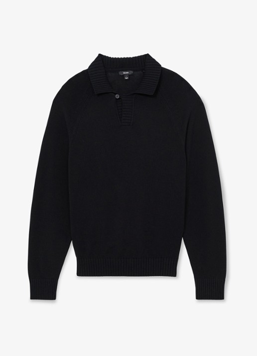 Reiss Ashdown Cotton Open-Collar Polo Jumper  - voorkant 6 zwart
