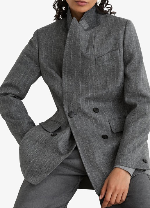 Reiss Astrid double-breasted blazer van wol met streepprint - detail 4 grijs