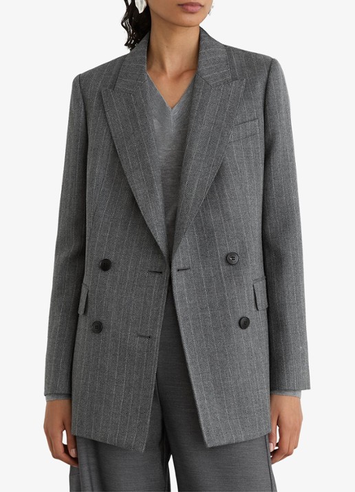 Reiss Astrid double-breasted blazer van wol met streepprint - detail 5 grijs