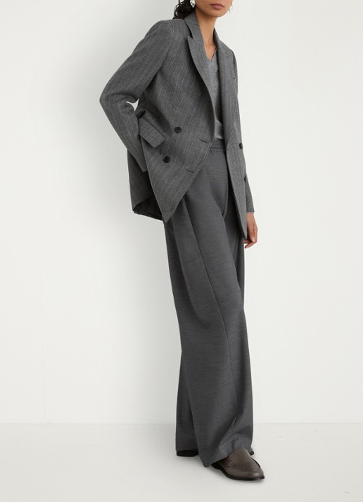 Reiss Astrid double-breasted blazer van wol met streepprint - detail 6 grijs
