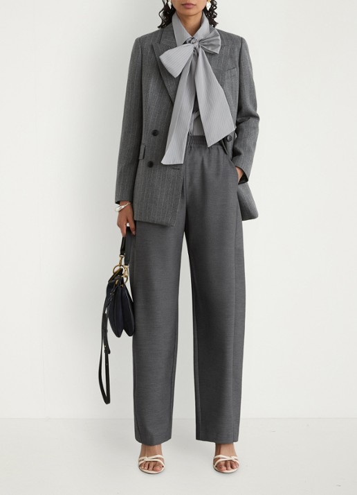 Reiss Astrid double-breasted blazer van wol met streepprint - voorkant 2 grijs