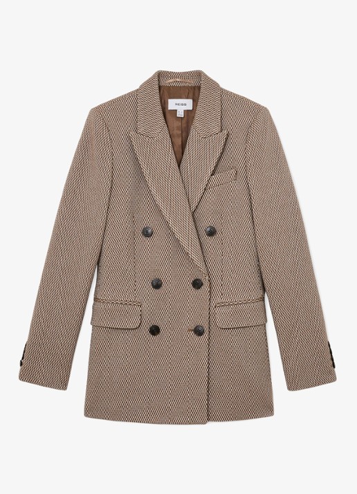 Reiss Aubrey double-breasted blazer in wolblend - voorkant 6 beige