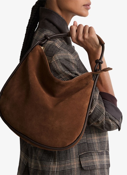 Reiss Aurelie schoudertas van leer - voorkant 7 beige