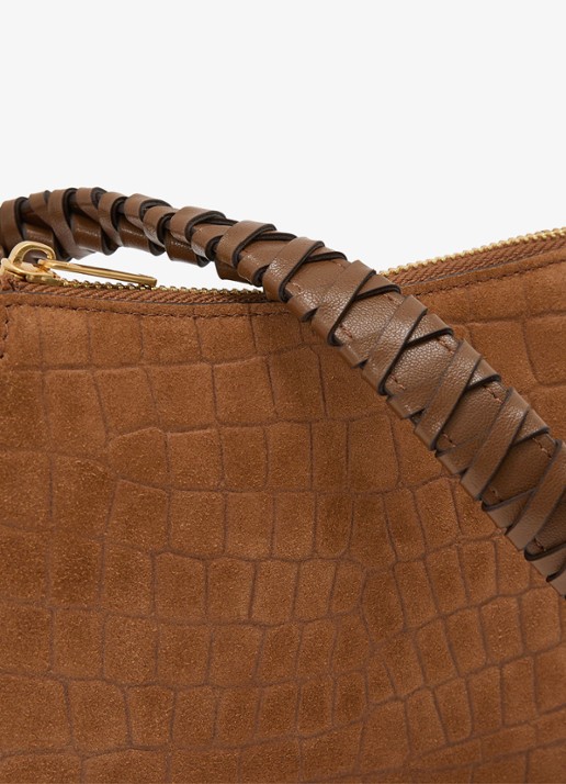 Reiss Avery schoudertas met suède details en crocostructuur - detail 4 tan / beige