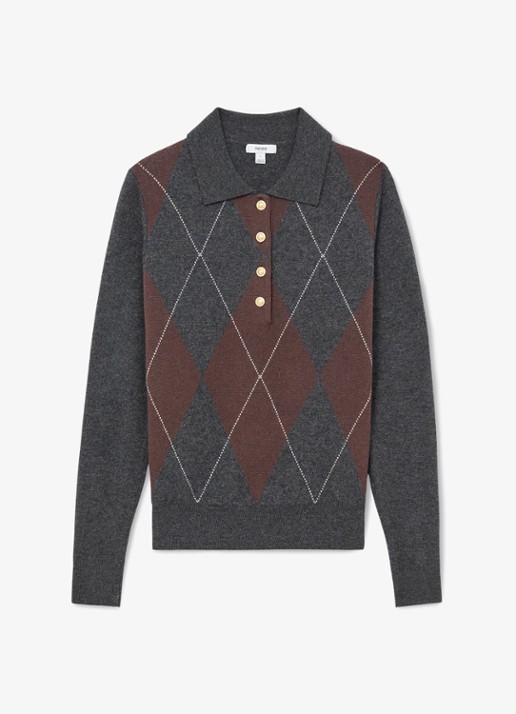 Reiss Averya pullover in kasjmierblend met polokraag - voorkant donkergrijs