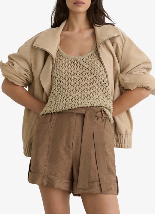 Reiss Avril high waist wide fit krote broek met strikceintuur - detail 6 bruin