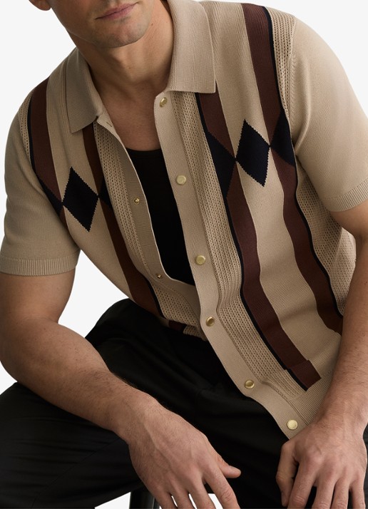 Reiss Axis overhemd met ingebreid patroon - detail 4 camel
