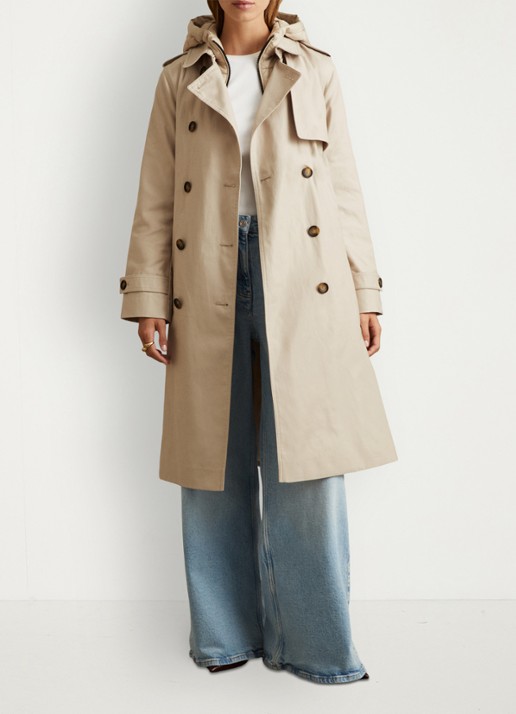 Reiss Azura double-breasted trenchcoat met afneembare capuchon - voorkant 2 beige