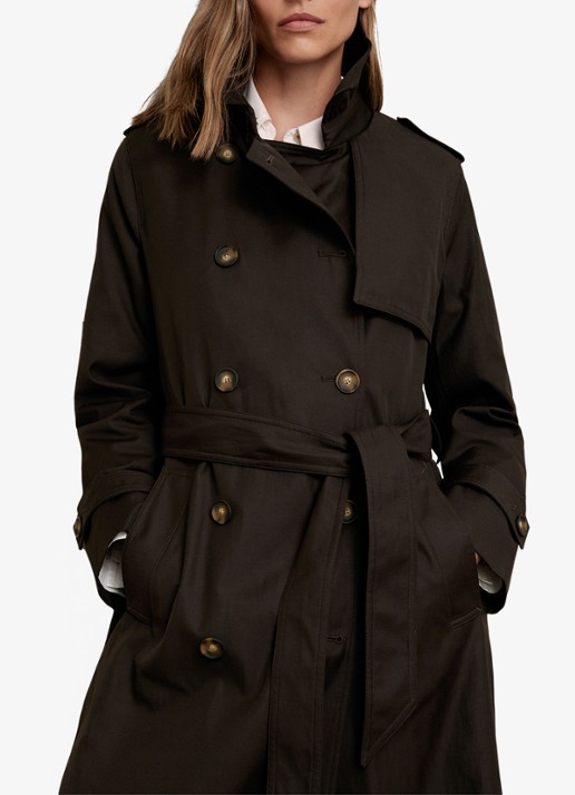 Reiss Azura double-breasted trenchcoat met afneembare capuchon - detail donkerbruin
