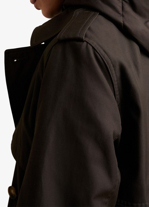 Reiss Azura double-breasted trenchcoat met afneembare capuchon - detail 2 donkerbruin