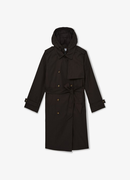 Reiss Azura double-breasted trenchcoat met afneembare capuchon - voorkant 6 donkerbruin