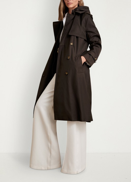 Reiss Azura double-breasted trenchcoat met afneembare capuchon - voorkant 7 donkerbruin
