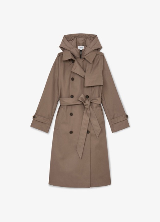 Reiss Azura double-breasted trenchcoat met afneembare capuchon - voorkant 3 beige