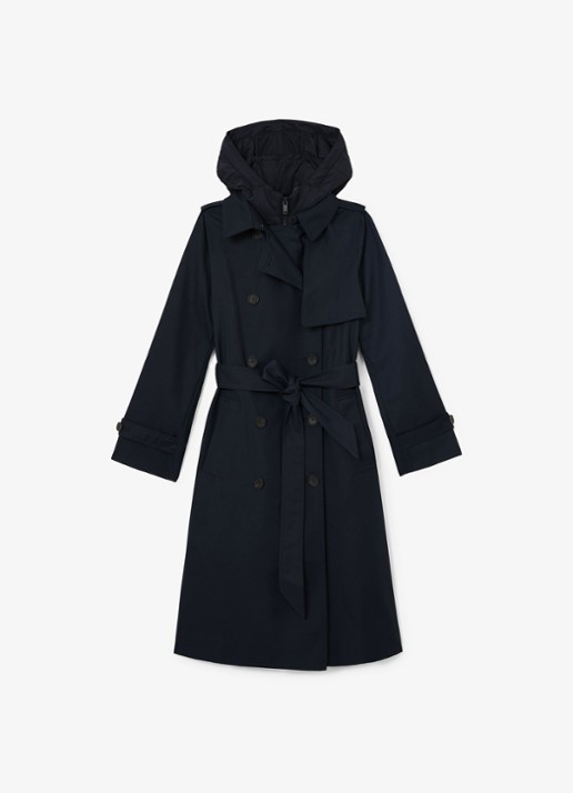 Reiss Azura double-breasted trenchcoat met afneembare capuchon - voorkant 7 blauw