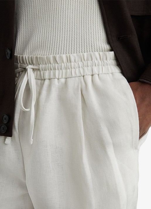 Reiss Barges straight fit korte broek van linnen - detail 2 stone / beige