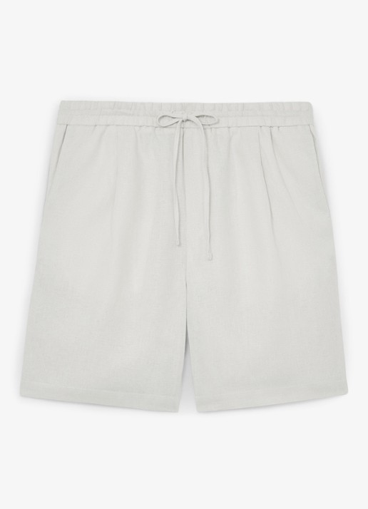 Reiss Barges straight fit korte broek van linnen - voorkant 4 stone / beige