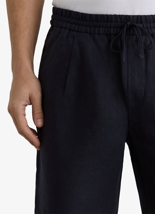 Reiss Barges straight fit korte broek van linnen - detail 4 donkerbruin