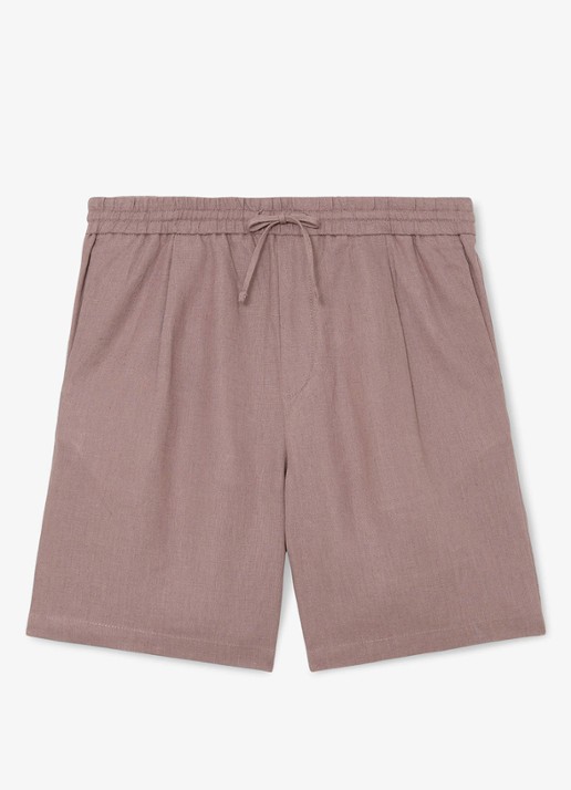 Reiss Barges straight fit korte broek van linnen - voorkant roze