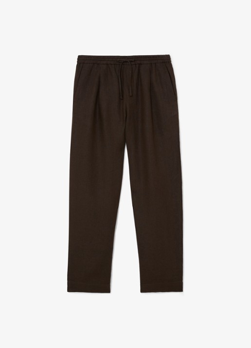 Reiss Barges straight fit pantalon van linnen - voorkant 2 chocoladebruin