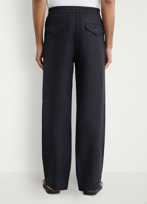Reiss Barges straight fit pantalon van linnen - achterkant 3 navy / blauw