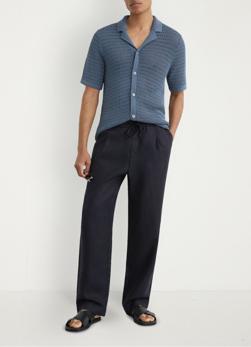 Reiss Barges straight fit pantalon van linnen - voorkant 2 navy / blauw