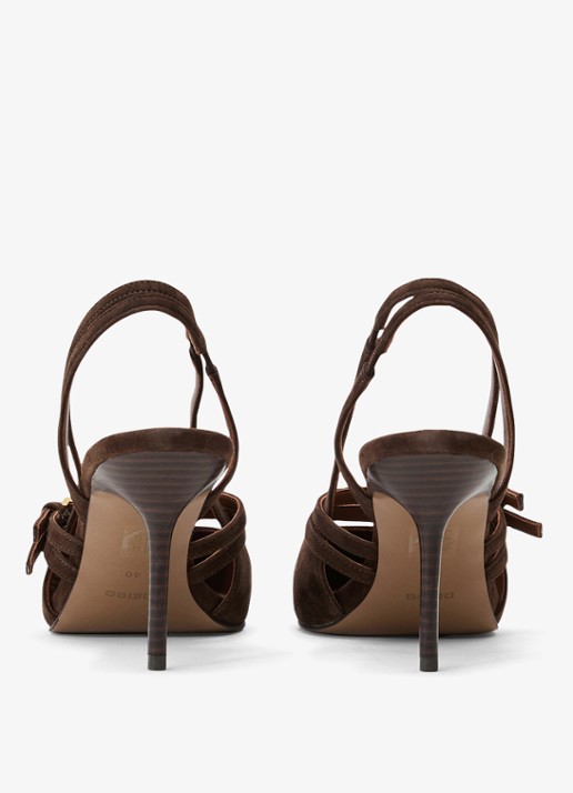 Reiss Beatrice sling-back van suède - achterkant 6 chocoladebruin