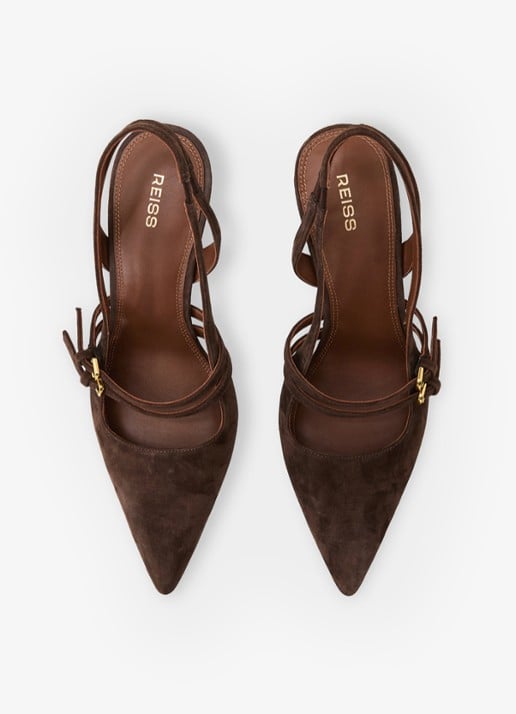 Reiss Beatrice sling-back van suède - detail 3 chocoladebruin