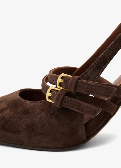 Reiss Beatrice sling-back van suède - detail 4 chocoladebruin