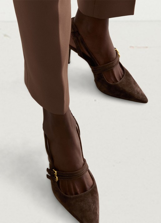 Reiss Beatrice sling-back van suède - detail 5 chocoladebruin