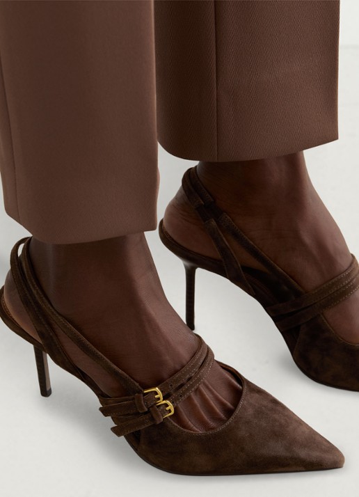 Reiss Beatrice sling-back van suède - voorkant 2 chocoladebruin