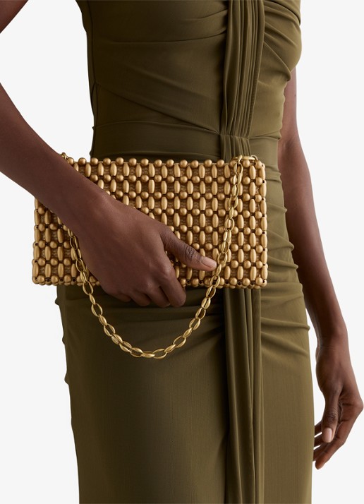 Reiss Beatrix schoudertas met kralendecoratie - voorkant 6 goud