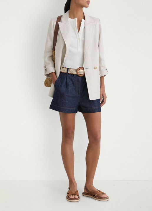 Reiss Beau high waist wide fit korte broek met ceintuur - voorkant 2 indigo