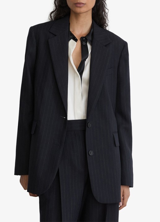 Reiss Beck single-breasted blazer van wol met streepprint - detail 2 blauw