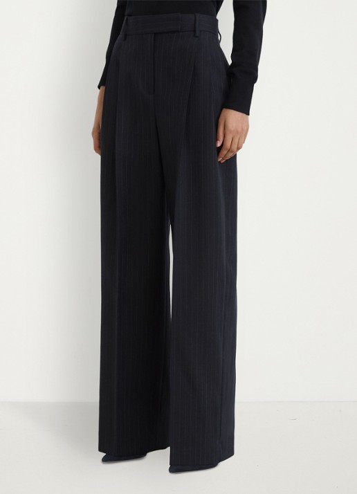 Reiss Beck wide leg pantalon van wol met streepprint