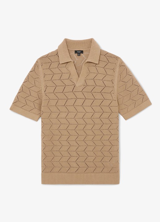 Reiss Belford regular fit polo in katoenblend - voorkant 5 camel