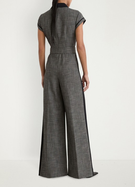 Reiss Bella Collared wide fit jumpsuit met ceintuur - achterkant grijs