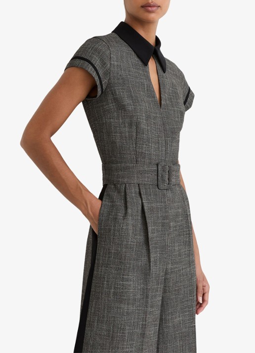 Reiss Bella Collared wide fit jumpsuit met ceintuur - detail 4 grijs