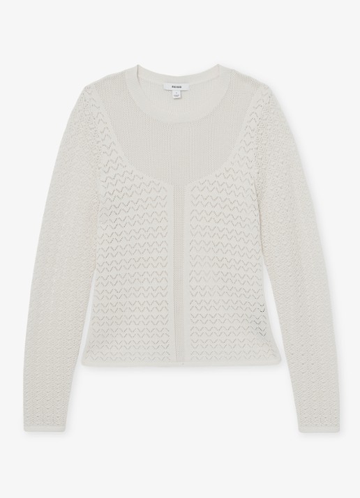 Reiss Bella longsleeve met opengewerkt dessin - voorkant 2 ivoor