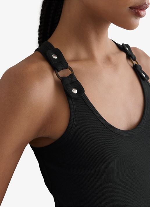 Reiss Bella ribgebreide tanktop met ringdetail - detail 4 black / zwart