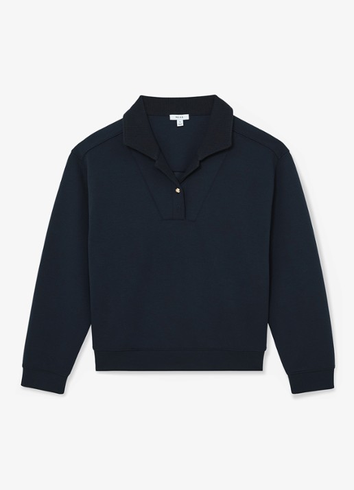 Reiss Bella sweater met polokraag  - voorkant donkerblauw